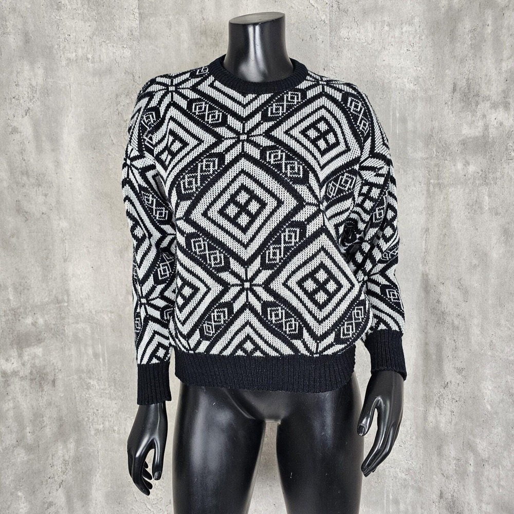 Vintage 80s 90s Gitano‎ Sweater Italy Black White Geometric Knit Retro Limited